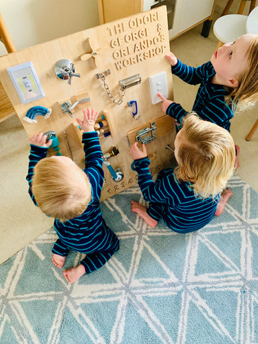 Large personalised blue & teal sensory board